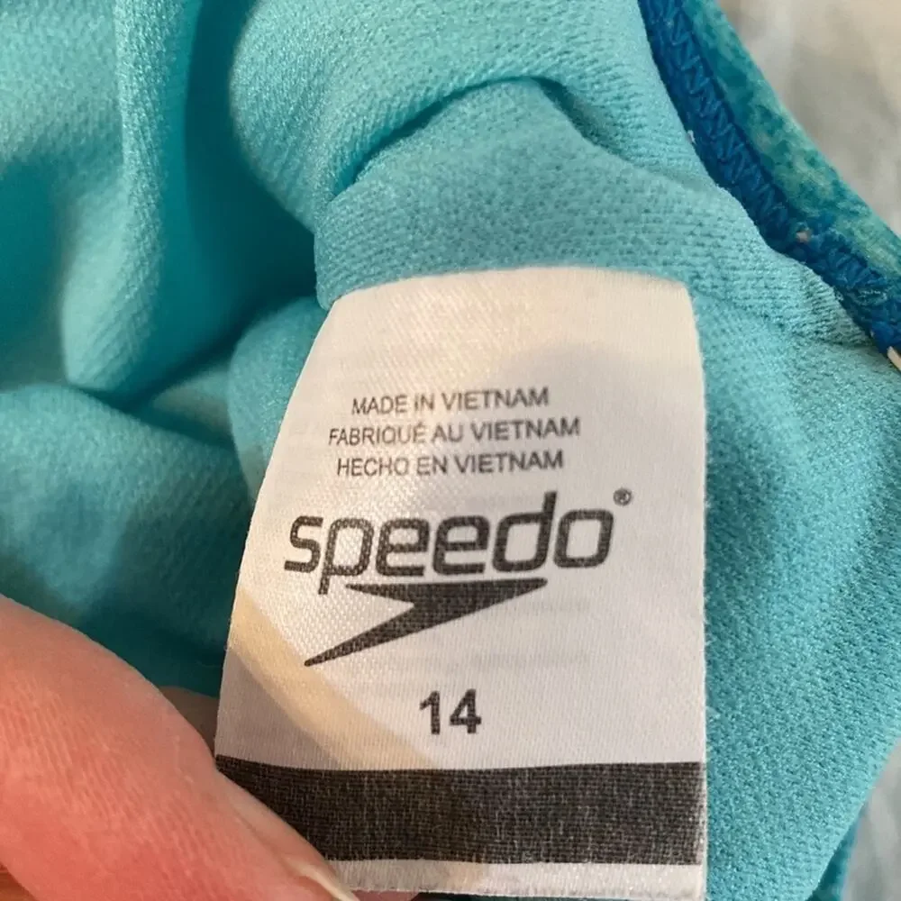 Speedo Girls Printed Sport Splice One Piece Swimsuit Capri Breeze